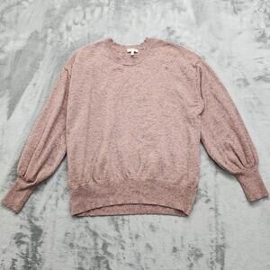 Ella Moss Sweater Womens L Heathered Salmon Pink Puff Sleeve Scalloped Crew Neck